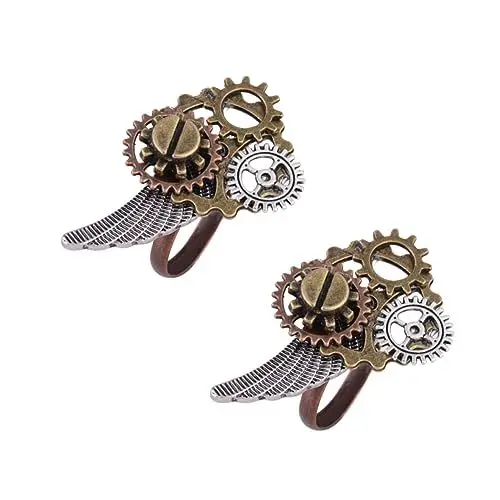 Produktbild: ANDRESLAD 2st Punk-fingerringe Steampunk-ringe Ringe Für Männer Damen Ringe Herrenringe Partyring Männer Ringe Zahnkränze Jahrgang Steampunk-eheringe Schmuck Ringe Uhrenfingerringe Golden
