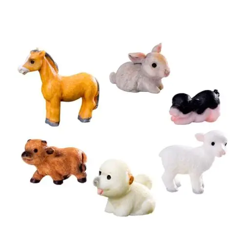 Produktbild: ANDRESLAD 6 Stück Mikro Landschaftsdekoration Winzige Tier Dekoration Nutztiere Figuren Spielzeug Mini Pferdefiguren Mini Nutztiere Figuren Mini Scheune Bauernhof Spielzeug
