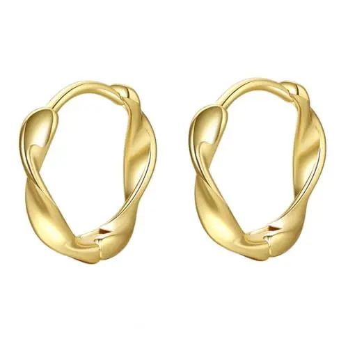 Produktbild: ANDRESLAD Glitzer Ohrringe Damen 1 Paar Gedrehte Creolen Vergoldet Schicke Hoops Ohrstecker Goldohrringe Für Damen Elegante Ohraccessoires