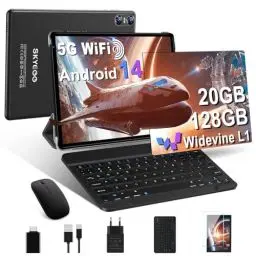 Produktbild: Android 14 Tablet mit Tastatur, Tablet 10 Zoll mit 5G WLAN 6, 20 GB RAM+128 GB ROM (Erweiterbar auf 1 TB), GPS, Widevine L1, Octa-Core, 5MP + 8MP, 1280 x 800, 6000mAh, Tablet mit Maus + Hülle, Schwarz