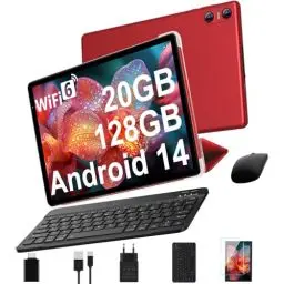 Produktbild: SKYEGG Tablet 10 Zoll Android 14 mit 20 GB RAM+128 GB ROM (Erweiterbar auf 1 TB), 5G WLAN 6,GPS, Widevine L1, Octa-Core, 5MP + 8MP, BT 5.0, FHD 1280 x 800, 6000mAh, Tablet mit Tastatur + Maus, Rot