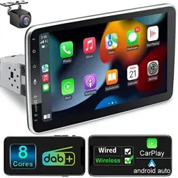 Produktbild: Android 12 Autoradio mit Navi 10.1 Zoll Bildschirm Eingebaut DAB+ Wireless Android Auto & Wireless Carplay 1 Din Auto Radio Touch Display mit Bluetooth 8 Core 2G+32G WiFi 4G GPS RDS AM Rückfahrkamera