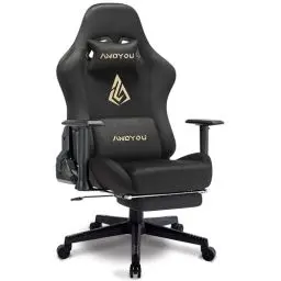 Produktbild: Andyou Gaming Stuhl, Ergonomischer Gaming Stuhl mit Fußstütze, Atmungsaktiver PC Stuhl mit verstellbare Lendenkissen, Kopfkissen und Armlehnen, 150 kg Belastbarkeit Drehsessel, Schwarz
