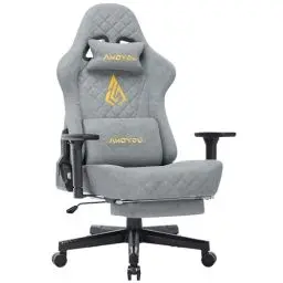 Produktbild: Andyou Gaming Stuhl Racing Gamer Sessel, Ergonomischer Gaming Chair Bürostuhl mit Verstellbare Lendenkissen, Fußstütze, Kopfkissen und 3D Armlehnen, Vintage-PU-Leder 90-150°, Grau