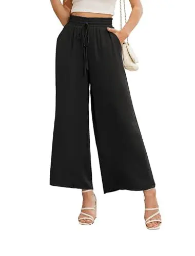 Produktbild: Anelune Damen Hosen Sommer Weite Hohe Taille mit Taschen Damen Hose Sommer Schwarz L