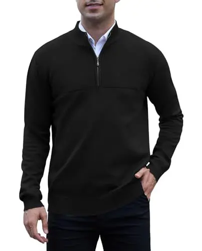Produktbild: Anelune Pullover Herren Rollkragenpullover 1/4 Zip Neck Troyer Feinstrick Sweater Business Arbeitspullover Herren Schwarz M