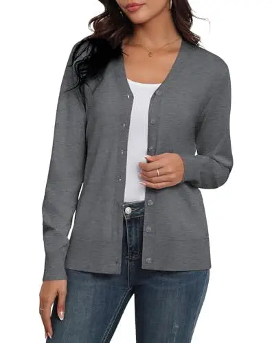 Produktbild: Anelune Damen Strickjacke Sommer mit V-Ausschnitt Cardigan Damen Sommer Dunkelgrau L