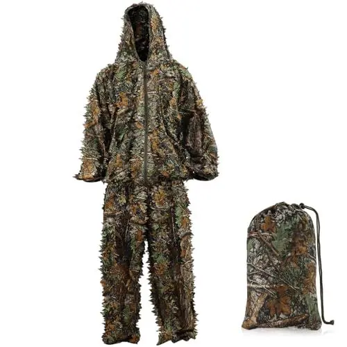 Produktbild: AnExer 3D Tarnanzug Ghillie Suit Dschungel Kostüm Tarnung Woodland Camouflage Anzug Dekoration Festschmuck Tarnkleidung für Halloween Jagd Camping Outdoor Militär Jagd Verdeckt (Grün, L)