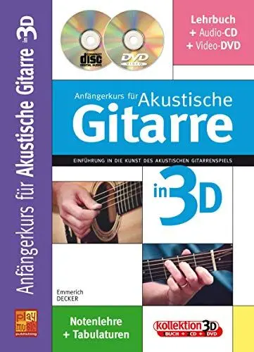 Produktbild: Anfängerkurs für Akustische Gitarre in 3D (1 Buch + 1 CD + 1 DVD)