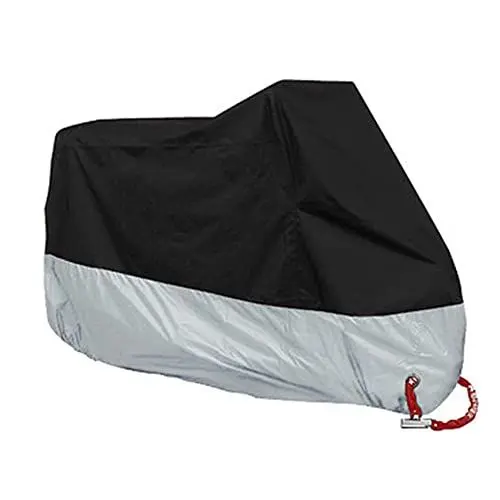 Produktbild: ANFTOP Motorrad Abdeckung 4XL Staub Regen Schutz mit Loch im Freien Schwerer wasserdichter Sonne UV Schutz mit beweglicher Lagerung Beutel Schwarzes Silber Garage Scooter Abdeckplane XXXXL