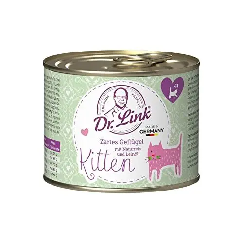 Produktbild: Angebot: Dr. Link® Kitten 6x200g Zartes Geflügel mit Naturreis und Leinöl | Nassfutter für Katzenwelpen