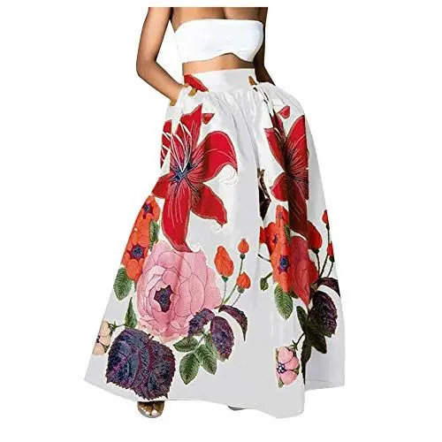 Produktbild: Angebote Angebote Damenrock Lang Maxikleid Damen Sommer Freizeit Mode Lang Rock, Langes Kleid Damen Elegant, Damen-Rock Mit Blumendruck, Hohe Taille, Party-/Strand- Angebote Angebote Braun Tüllrock