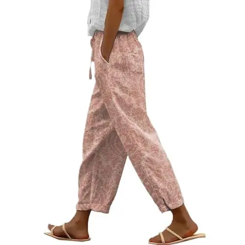 Produktbild: Angebote Bekleidung Meine Monatsabrechnung Einsehen Eine Bestellung Leichte Sommerhose Damen Damenhose Mit Elastischem Gürtel, Hoher Taille, Leinendruck, Freizeithose Hose Stretch 54 Outlet Angebote