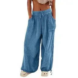Produktbild: Angebote Des Tages Heute Leinenhose Damen Sommer Einfarbig Krawatten-Taschen Hosen, Palazzo Hose Damen Sommer, Weite Hose Damen Sommer, Freizeithose Damen Sommer Mode Elegante Blitzangebote Sale