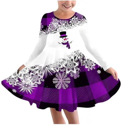 Produktbild: Generisch Angebote Weihnachten Kleider für Mädchen Abendkleider Ballkleid Weihnachtskleid Festliche Kleider Partykleid Tanzkleid Langarm Kleid Festlichkleid Weihnachtskleider Lila, 7 Jahre