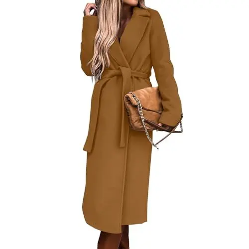 Produktbild: Wollmantel Damen Mode Trenchcoat Elegant Wintermantel Lang Wolle Dufflecoat Mit Gürtel Winterjacke Warm Übergangsjacke Frauen Mantel Revers Windbreaker Kaschmier Jacke Dicke Damenmantel