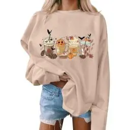 Produktbild: Angebote des Tages Heute Blitzangebote Halloween Pullover Pullover Damen Sommer Pullover Teenager Damen Stillpullover Halloween Pullover Damen Halloween Kostüm Damen Beige, 3XL