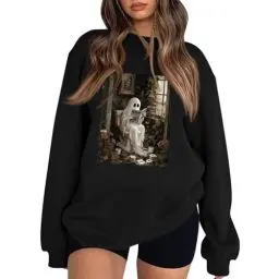Produktbild: Angebote des Tages Heute Blitzangebote Halloween Pyjama Sweatjacke Damen Ohne Kapuze Sweatshirt Damen Oversized Kurzarmpullover Damen Halloween Pullover Damen Halloween Kostüm Damen Schwarz, M