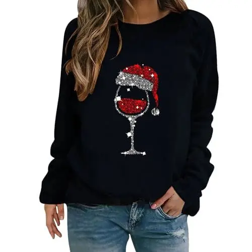 Produktbild: Weihnachtspullover Schön Damen Casual Blusentops Ohne Kapuze Kostüm Bequem Tops Teenager Mädchen Sweat Autumn Winter Freizeithemd Pulli Damen Weihnachten Weihnachts Tshirt Damen Lustig