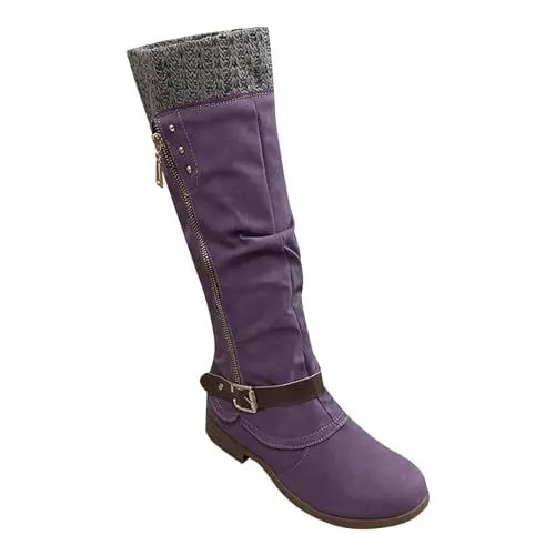 Produktbild: AIchenYW Winterstiefel Damen rutschfeste Schneestiefel Damenschuhe Winter und Gürtelschnalle Warm Schneestiefel Lila Damen Boots Kniehoch Langschaft Blockabsatz (Purple, 41)