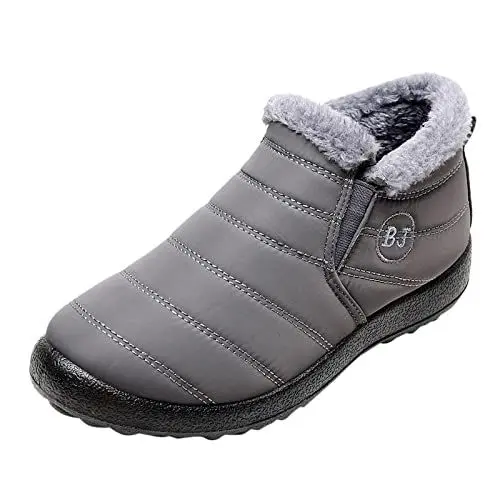 Produktbild: Stiefeletten Damen Blau Lederstiefel Damen Boots Winter Wasserdicht Flach Slip Warm Schnee Stiefel Bequeme Kurze Stiefel Schuhe halten Jack Damen Ungefüttert (Grey, 38)