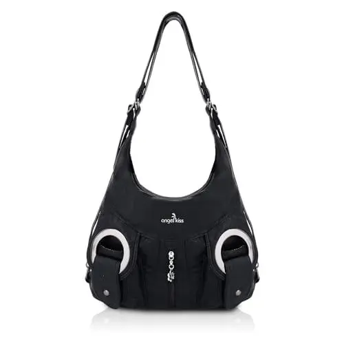 Produktbild: Angel Kiss Damen Handtasche Umhängetaschen Damenhandtasche Schultertasche Lederhandtasche Wasserdicht Tragetasche elegante Rucksack taschen Henkeltaschen für Frauen mit vielen fächern (Mode Schwarz)