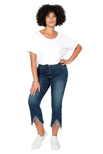 Produktbild: Angel of Style Damen große Größen Übergrößen Plus Size 3/4-Jeans, Schlag mit Zierketten, 5-Pocket dunkelblau 56 201570110-56