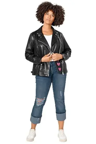 Produktbild: Angel of Style Damen große Größen Übergrößen Plus Size Lederjacke, Bikerjacke, großes Herz auf dem Rücken schwarz 50 201108100-50