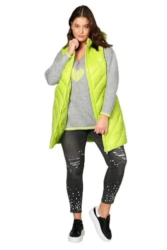 Produktbild: Angel of Style Damen große Größen Übergrößen Plus Size Long-Steppweste, Straight Fit, shiny Stepp, Kapuze, 2-Wege-Zipper neongrün 44 200049407-44