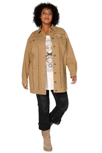 Produktbild: Angel of Style Damen große Größen Übergrößen Plus Size Longjacke, oversized, Ziernieten, Rücken-Stickerei, Langarm kaffeebraun 46 201583339-46