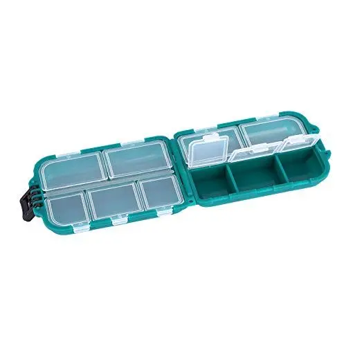 Produktbild: Angelgerät-Tablett-Box mit 10 Fächern, doppelseitige Angelköder-Haken-Tackle-Box, sichtbarer Hartplastik, transparent, doppellagige Angelköder-Box, Köderhalter, Haken,