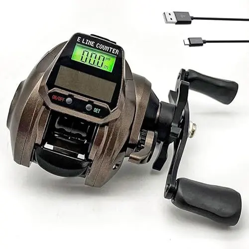 Produktbild: Angelrolle, 7,2:1 5+1BB Digital Angeln Baitcasting Rollen mit Display Bissanzeiger Zähler für Süßwasser oder Salzwasser, Rechtshänder