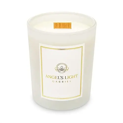 Produktbild: ANGEL'S LIGHT GABRIEL - Luxuriöse Duftkerze. Energie der Balance, der Pflege und der Führung. Handgefertigt. 270g Natürliches Sojawachs mit ätherischen Ölen. Sandelholz, Rosmarin, Minze. Holzdocht.