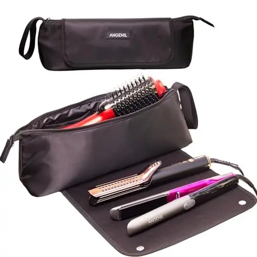 Produktbild: ANGENIL Große Haarglättermatte 2-in-1, Reisetasche für Haarwerkzeuge mit Heizmatte für Lockenstab, Lockenwickler, Haartrockner, Haarwerkzeugtasche, Haar-Accessoire-Organizer für Frauen große Kapazität