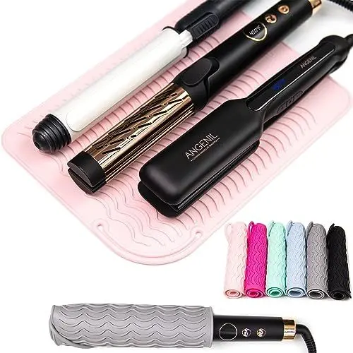 Produktbild: ANGENIL Reise Lockenstab Große Hitzeschutzmatte für Lockenwickler, Welleneisen, Haar Glätteisen Locken und Glätten, Hitzebeständiges Silikon Unterlage Matte für Rundbürste, Warmluftbürste, Föhnbürste