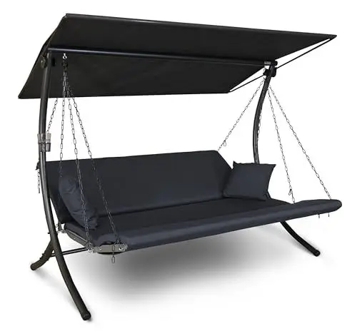 Produktbild: Angerer Freizeitmöbel GmbH Hollywoodschaukel Lounge Zip - Gartenschaukel Made in Germany - Schaukel zum Sitzen, Liegen und Entspannen - mit Bett-Funktion - einfache Montage (Dunkelgrau wetterfest)