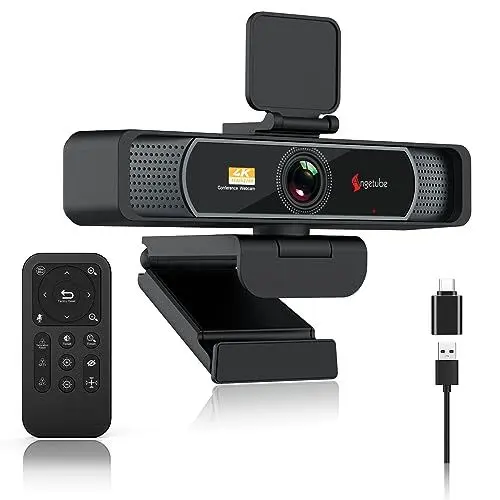 Produktbild: Angetube 4K Webcam - PC Kamera mit Abdeckung und Fernbedienung,Doppel-Rauschunterdrückungs mikrofon, mit USC-C-Adapter, Plug-and-Play, geeignet für Win/MAC/PC/Laptops
