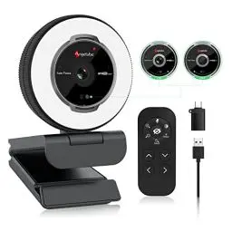 Produktbild: Angetube 60FPS 1080P Webcam mit Ringlicht - PC Kamera mit 5X Digitalzoom und Fernbedienung,Eingebaute Dual-Noise-Cancelling-Mikrofone und Sichtschutzabdeckung,Für PC|Computer|Laptop|Mac|Desktop