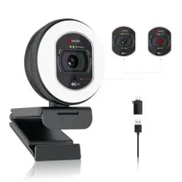 Produktbild: Angetube Webcam 4K mit Licht – Streaming-Kamera für PC mit Dual-AI-Rauschunterdrückungs-Mikrofon, Auto-Fokus und eingebautem Sichtschutz. USB 1080P 60FPS Webcam für Laptop und Mac