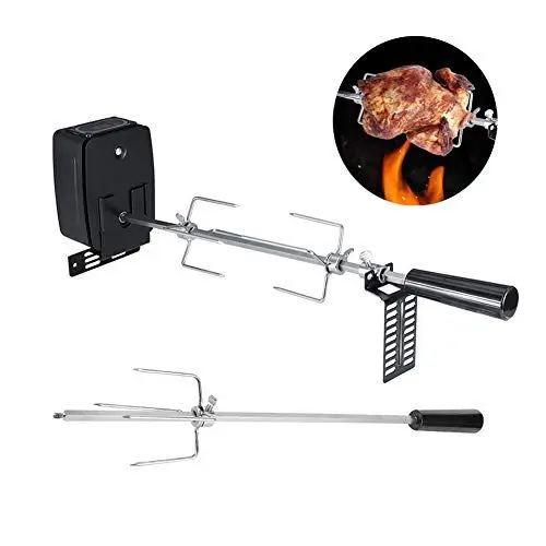 Produktbild: ANGGREK 106cm Edelstahl Grillspieß Set mit Motor Spuckstangen Fleischnadeln Drehspieß Grillspieß für Rotisserie und Gasgrill