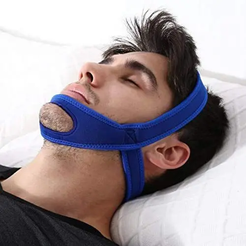 Produktbild: ANGGREK Anti Schnarchen Kinnriemen, Anti Schnarchen Stirnband Kiefer Stützgurt Gürtel, Schnarch Stopper Gerät, Reduktion Snore, Schlafmittel für Männer und Frauen Blau