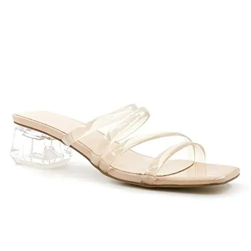 Produktbild: Angkorly - Damen Schuhe Schuh-Mule Sandalen - kleine Fersen - Ehe Zeremonie - Abend - Multi-Zaum - transparent PVC Plexiglas - Fantasy Blockabsatz 5 cm - Beige BL296 T 36