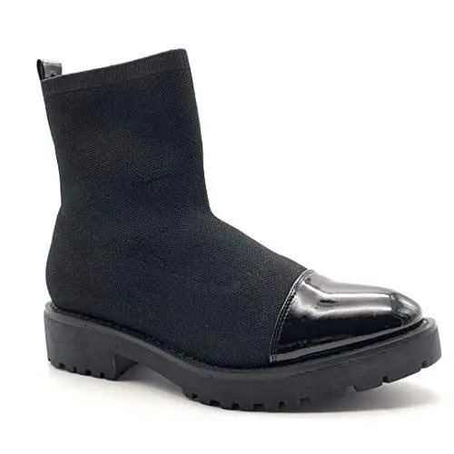 Produktbild: Angkorly - Damen Schuhe Stiefeletten Stiefel - Sock Boots - Slip-On - Flexible - Lackiert - dehnbares Netz Blockabsatz 4 cm - Schwarz HQ108 T 39