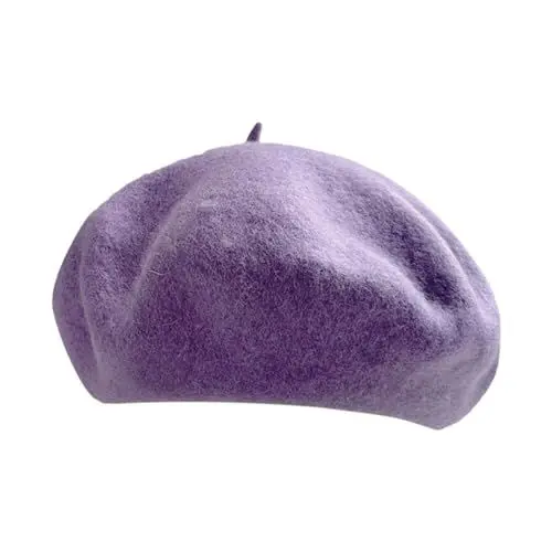 Produktbild: Anglerhut Kinder Baskenmütze aus Wolle, französische Baskenmütze, Winter-Mütze für Künstler und Maler, einfarbig, für Damen, Baskenmütze für Damen, französische Baskenmütze, Echte (Purple, M)