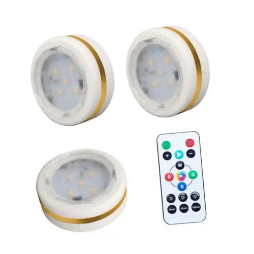 Produktbild: Angoily 1 Satz Rgb Schrankbeleuchtung Vitrinenbeleuchtung Schrank Lichtleiste Batteriebetriebene Pucklichter Led-drucklampe Küche Unter Schranklampe Kabinett Weiß Abs Fernbedienung