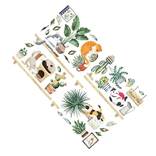 Produktbild: Angoily 1satz Selbstklebendes Wandtattoo Katzen Und Pflanzen Wandaufkleber Dekorative Wanddeko Für Kinderzimmer Wohnzimmer Und Schlafzimmer Kreative Wandsticker Für Diy Wandgestaltung