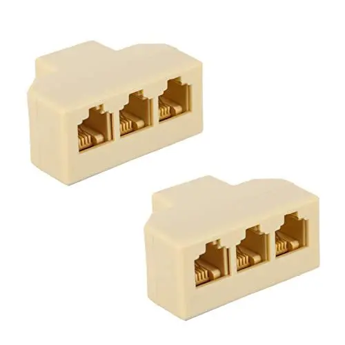 Produktbild: Angoily 2st Telefonleitungsadapter Rj11-splitter Adapter Für Festnetztelefon Telefonwandtrenner Drei-wege-splitter Für Telefonleitungen Rj11-buchsen-splitter Adaptador Reines Kupfer Beige