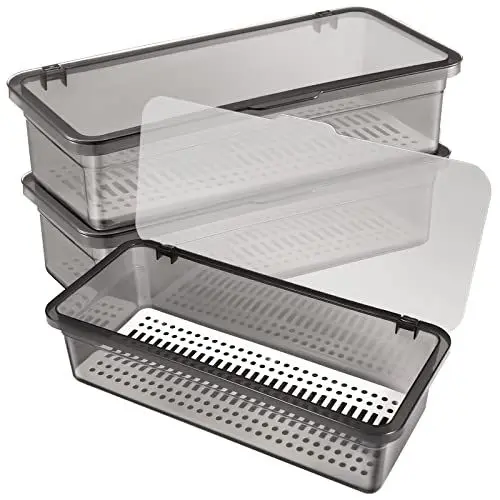 Produktbild: Angoily 3Er-Pack Besteckkasten mit Deckel Küchenschubladen-Organizer Küchenbesteckkasten Utensilien-Schubladen-Organizer mit Deckel Arbeitsplatten-Besteck-Aufbewahrungsbehälter