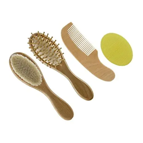 Produktbild: Angoily 4-teiliges Baby-haarkamm-set Aus Holz Weiche Wolle Haarbürste Badewerkzeuge Baby-badebürste Für Die Fellpflege