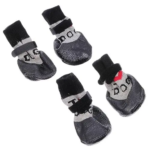 Produktbild: Angoily 4 Stück Haustierschuhe Snowy Day Chemicals sesselschoner rutschfest Insekten vernichter hundepfoten sockenschuhe der Hund Schuhwerk -Schuhe Schneestiefel Garn